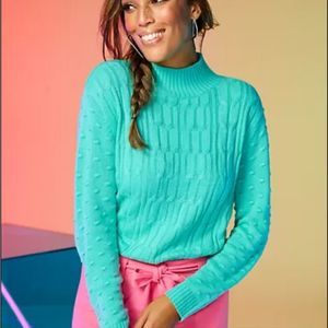 NEW YORK & COMPANY Green Cable Knit Women's XL Mock Neck Sweater NWT